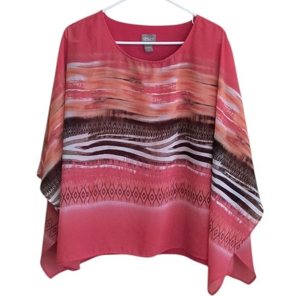 Chico's Tops - Chico's Pink and Orange Patterned Tunic Size 3 (US Size XL)